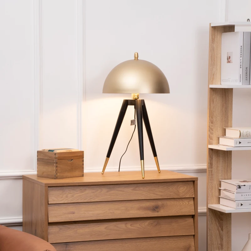 HOMCOM Lampe de bureau lampe de chevet aspect élégant et moderne avec abat-jour en bol doré et base de trépied noir pour chambre à coucher bureau salle d'étude