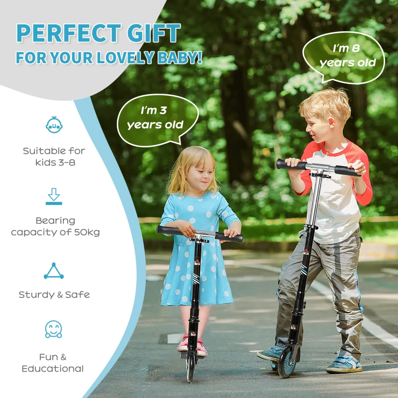 HOMCOM Kids Scooter One-Click Foldable Kick Scooter Adjustable Height for Boys and Girls 3 - 8 Years White