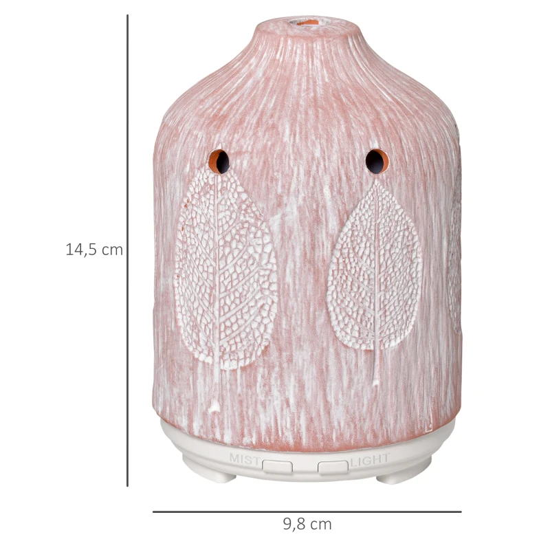 HOMCOM Difusor de Aromas 100ml Cerámica Humidificador Aromaterapia con 7 Colores LED 2 Modos de Vaporización y Apagado Automático Ultra Silencioso para Hogar Dormitorio Salón Ø9,8x14,5 cm Rosa