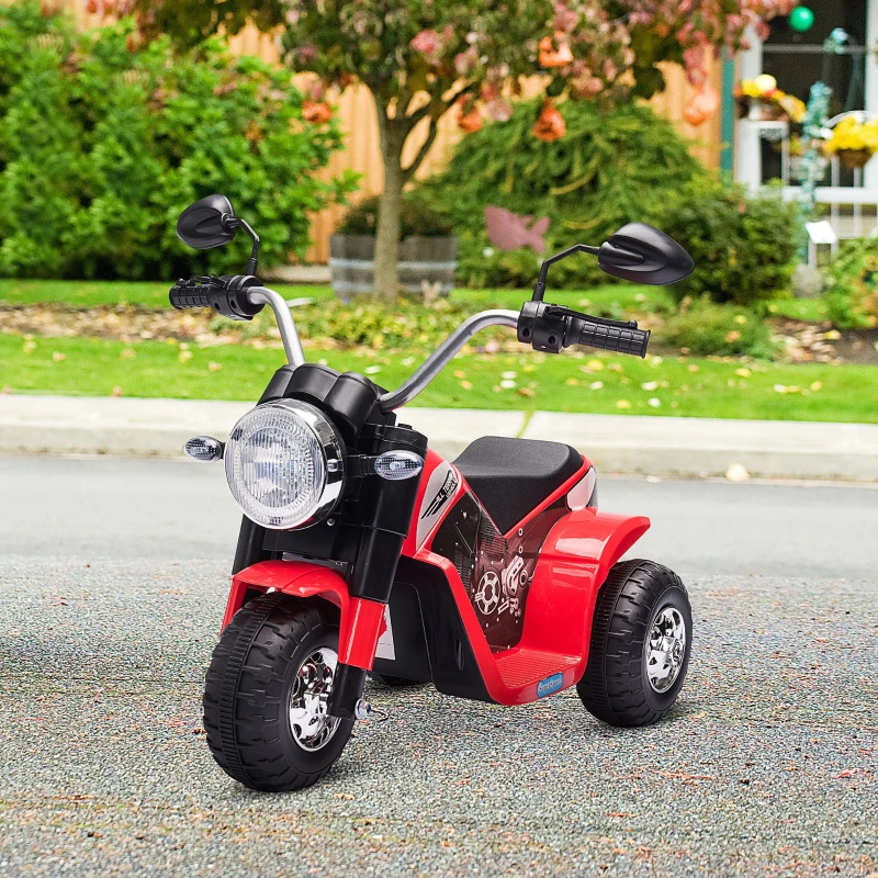 HOMCOM 6V Kids Electric Motorbike 3 Wheels Ride On Toy with Horn Headlights Realistic Sounds for Girl Boy 18 - 36 Months Red