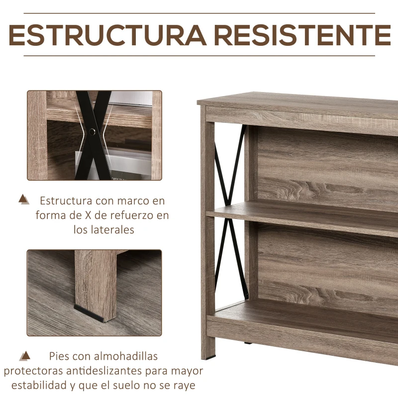 HOMCOM Estantería de Madera Librería de 2 Niveles con Laterales Reforzados para Libros Fotos Plantas 80x30x82 cm Roble