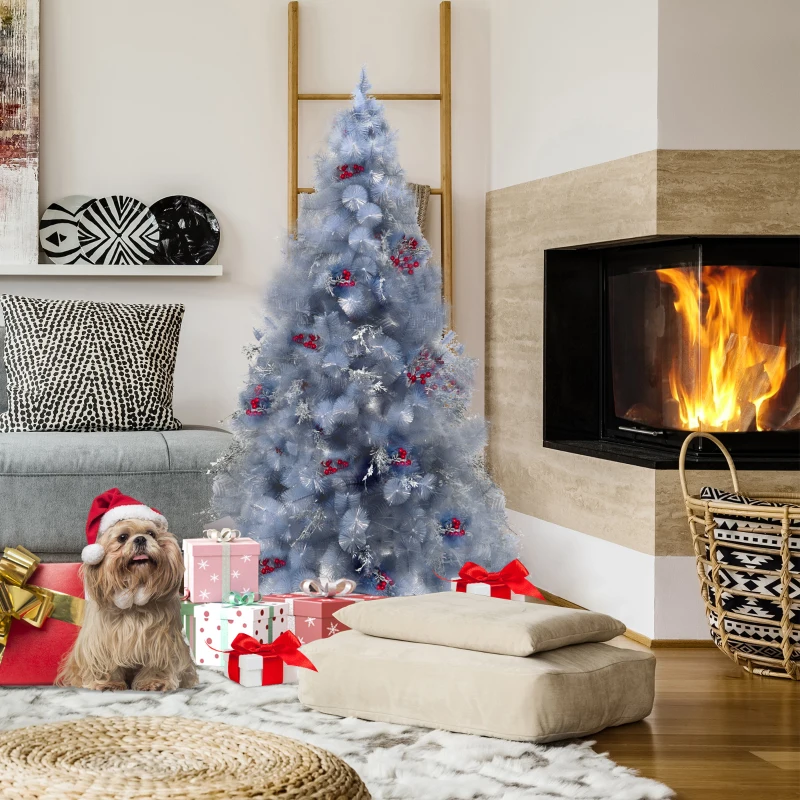 HOMCOM Indoor Christmas Tree Artificial Berry Snow Xmas Decoration with Metal Stand and 499 Tips (7FT(210CM))