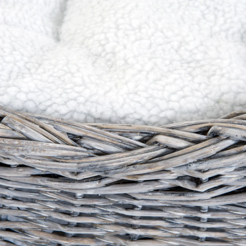 PawHut Panier chat lit chat cosy grand confort 56L x 37l x 40H cm 2 coussins amovibles osier gris
