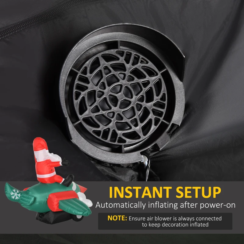 HOMCOM 5ft Christmas Inflatable Santa Claus On Plane, Blow Up Outdoor Decoration with Built-in LED Lights for Holiday Party Garden