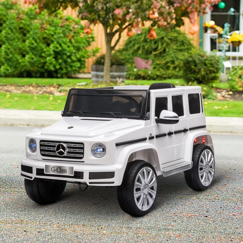 HOMCOM Mercedes Benz G500 Licensed 12V Kids Electric Ride On Car  Toy with Parental Remote Control Battery-powered 2 Motors Music Lights MP3 for 3-8 Years Old White
