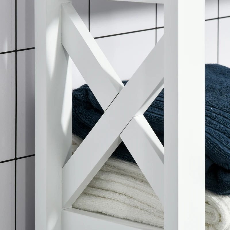 kleankin Estantería para Baño sobre Inodoro WC Lavadora Mueble con 3 Estantes y 2 Cajones con Dispositivo Antivuelco 60x20x165 cm Blanco