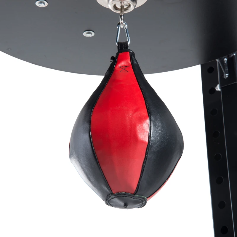 HOMCOM Punching Ball Poire de Vitesse Boxe avec Support Plateau tournant Composite Acier revêtement synthétique Rouge Noir