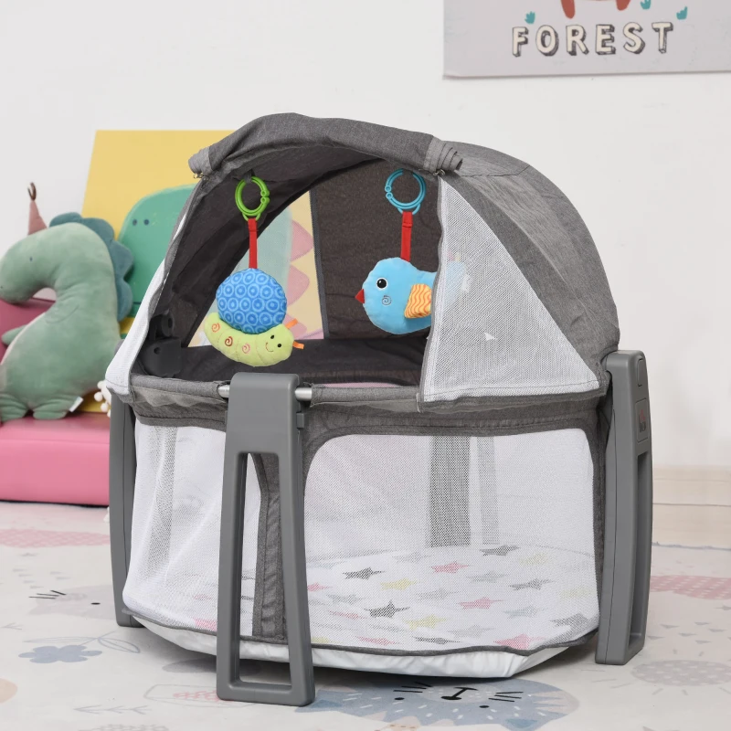 HOMCOM Cuna de Viaje Plegable y Portátil Cuna Infantil para Bebé con Bolsa de Transporte Dosel Extraíble Colchón hasta 15 kg 70x74x78 cm Gris