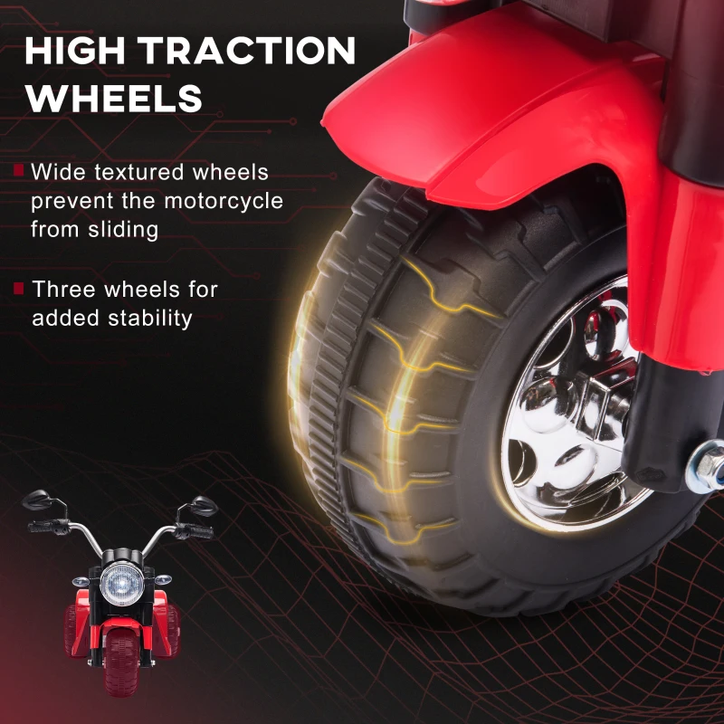 HOMCOM 6V Kids Electric Motorbike 3 Wheels Ride On Toy with Horn Headlights Realistic Sounds for Girl Boy 18 - 36 Months Red