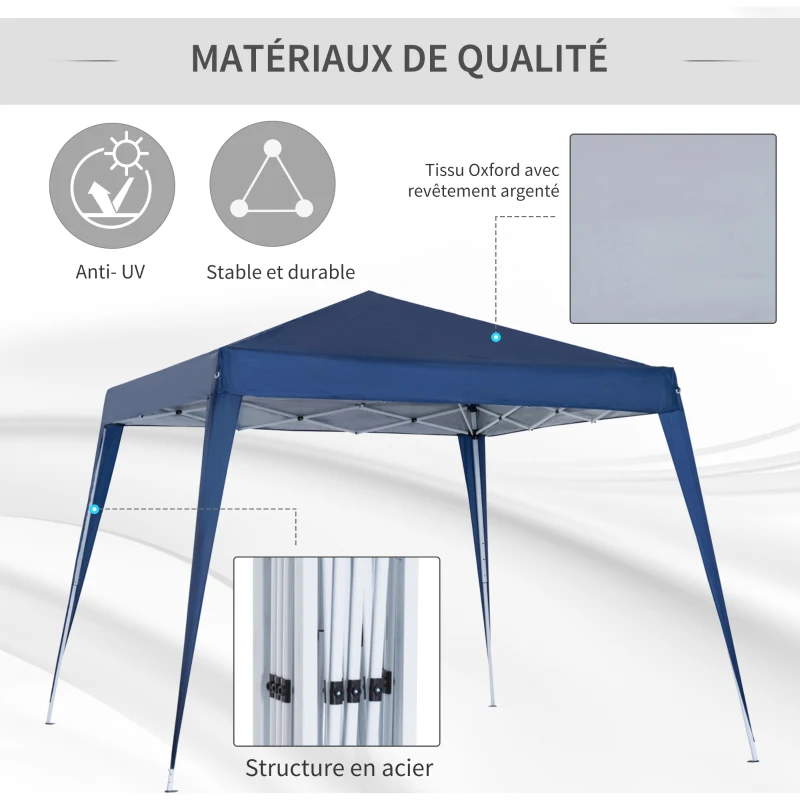 Outsunny Tonnelle de Jardin 3x3m Pop up Tente Pliable Acier Polyester imperméabilisé Anti UV avec Sac de Transport Bleu