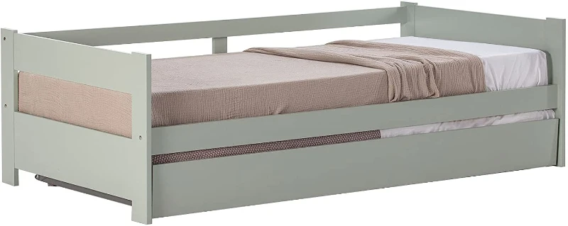 HOMCOM Lit gigogne Enfant 90 x 190 cm - Structure lit avec lit tiroir - sommiers à Lattes Inclus - Acier pin Massif MDF Classe E1 Vert