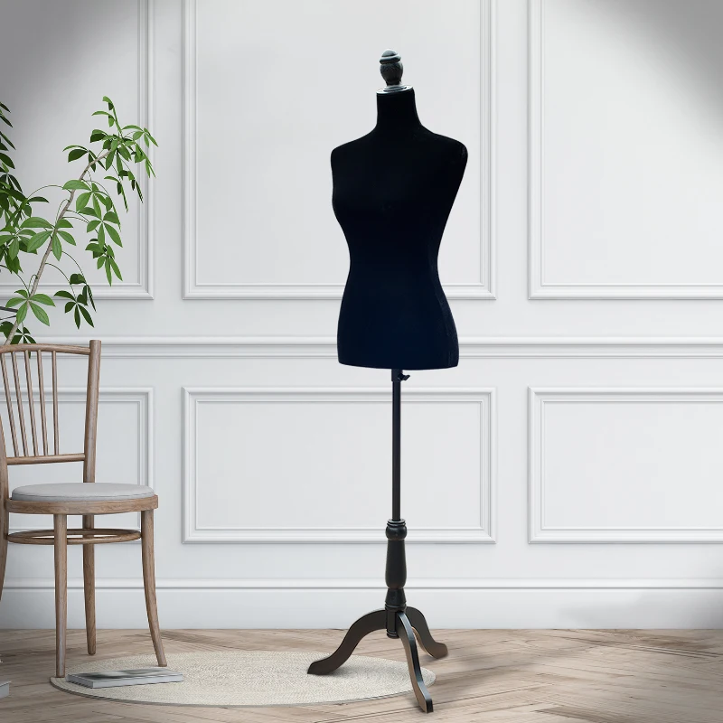 HOMCOM Maniquí de Costura Ajustable a 130-168 cm con Trípode de Madera para Fotografía de Moda Exposición de Prendas Negro