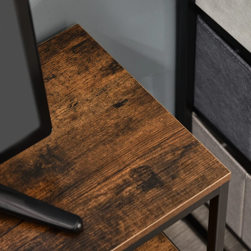 HOMCOM Mueble de TV de hasta 47" Mesa de TV Estilo Industrial con Estante y 2 Cajones de Tela Plegables para Salón Dormitorio 98x29x56 cm Marrón Rústico y Negro