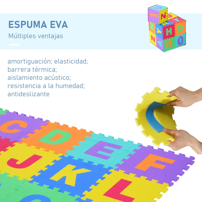 HOMCOM 26 Piezas Alfombra Puzzle para Niños 31x31 cm Colchoneta Suave 2,41 m² Juego Rompecabezas 26 Letras para Bebé Espuma EVA Lavable Colorido