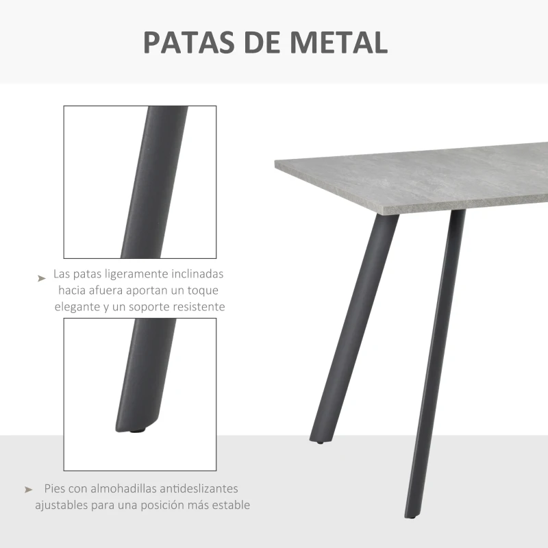 HOMCOM Mesa de Comedor Rectangular Mesa de Cocina Salón Moderna Industrial con Patas de Metal y Almohadillas Ajustables 120x80x76 cm Gris