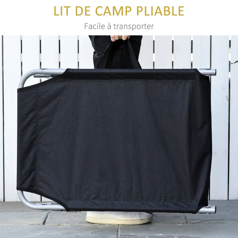 Outsunny Bain de soleil transat pliable dossier réglable multipositions pochette rangement intégrée acier époxy oxford noir