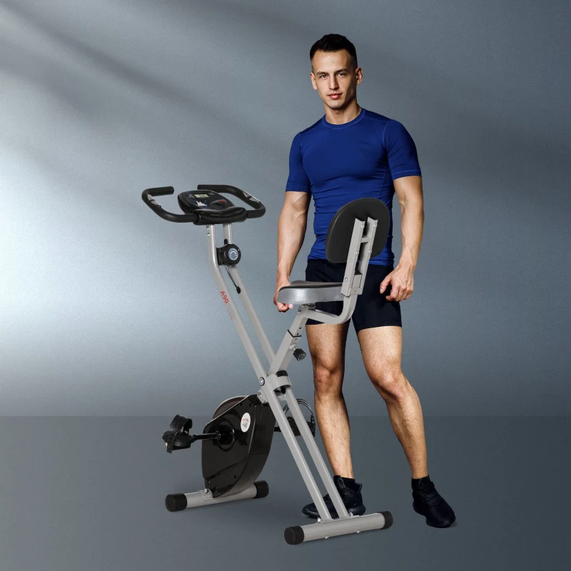 HOMCOM Exercise Bike Fitness Bicycle Indoor trainer Foldable 8-level Magnetic Resistance Adjustable w/LCD Monitor Pulse Sensor, Black(m-10)