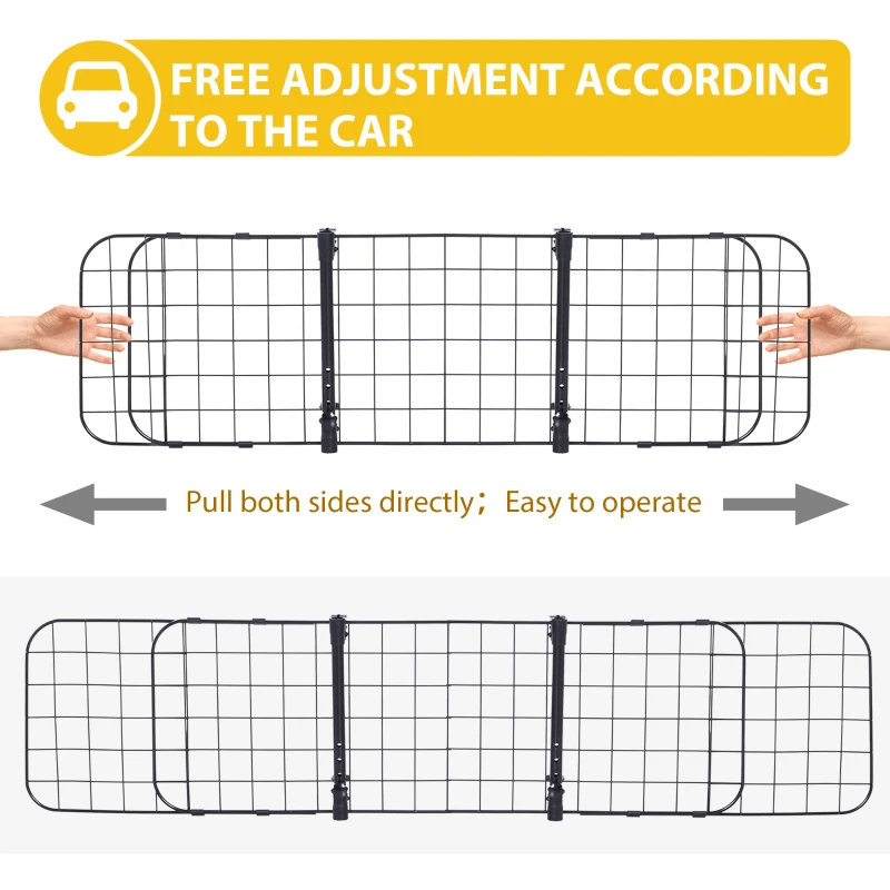 PawHut Heavy Duty Pet Dog Car Barrier Adjustable Ventilated Mesh Wire Guard Auto Vehicle Fence Protector SUVs Black 91-145 cm
