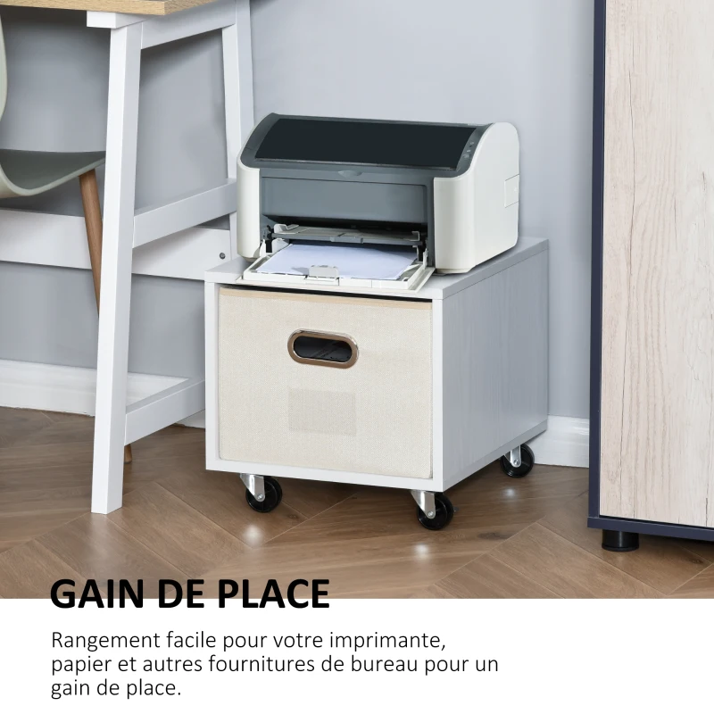 Vinsetto Caisson de bureau rangement bureau sur roulettes tiroir lin beige avec porte-étiquette panneaux particules blanc