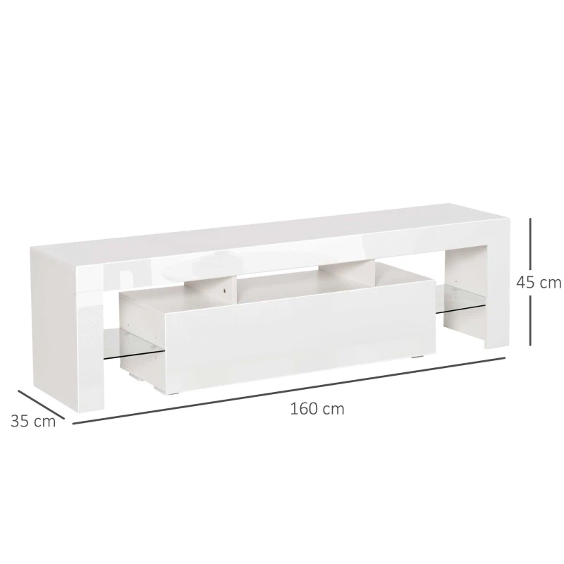 HOMCOM High Gloss TV Stand Cabinet with LED RGB Lights and Remote Control for TVs up to 65", Media TV Console Table with Storage Compartment, White
