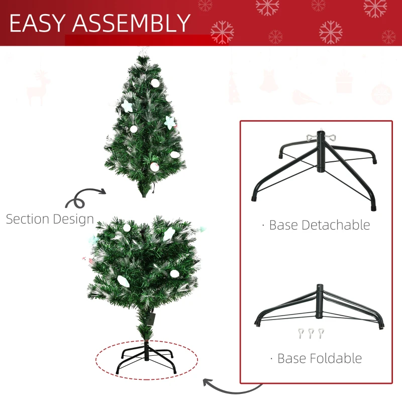 HOMCOM 6FT Pre-Lit Artificial Christmas Tree w/ Fibre Optic Baubles Fitted Star LED Light Holiday Home Xmas Decoration-Green