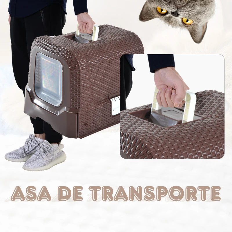 PawHut Arenero Gatos Portatil Cubierto 54x42x41cm Aseo Puerta Basculante Cafe NUEVO