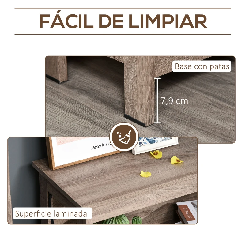 HOMCOM Estantería de Madera Librería de 2 Niveles con Laterales Reforzados para Libros Fotos Plantas 80x30x82 cm Roble