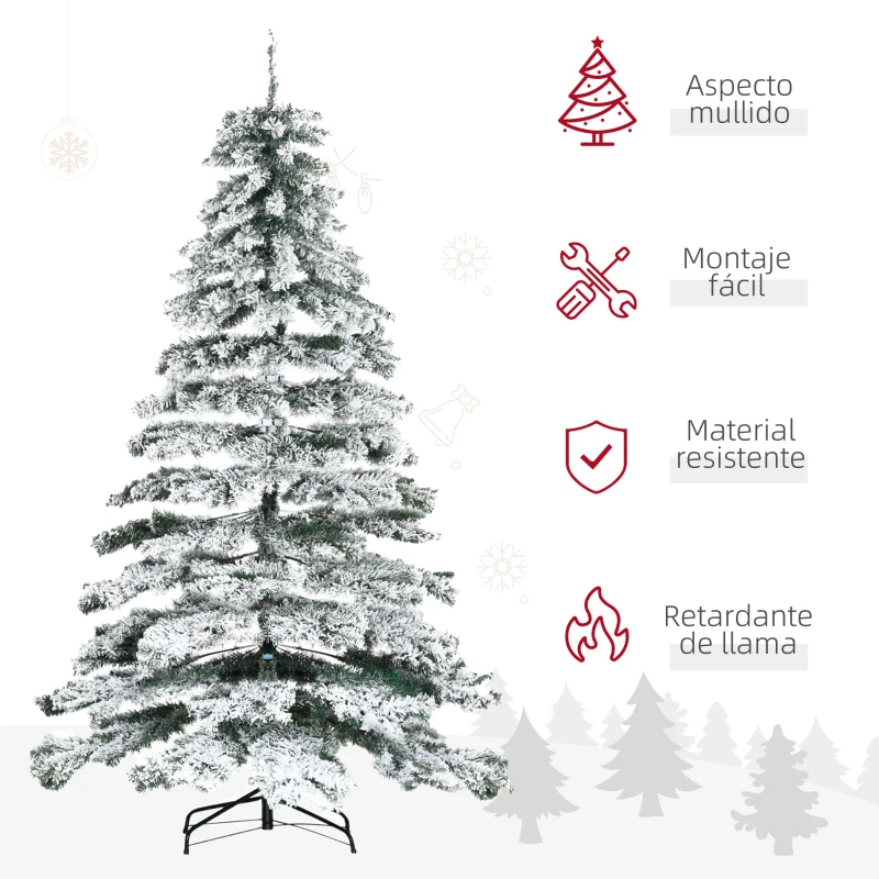 HOMCOM Árbol de Navidad 225 cm Árbol de Navidad Artificial Nevado con 1083 Ramas y Soporte de Metal Árbol de Navideño para Salón Verde y Blanco
