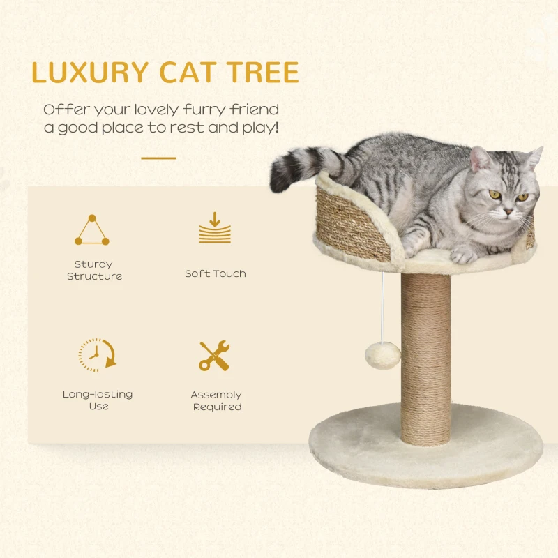 PawHut Cat Tree Cat Scratching Post for Indoor Cats Kitten Play Tower Activity Centre Climbing Stand with Dangling Ball Beige