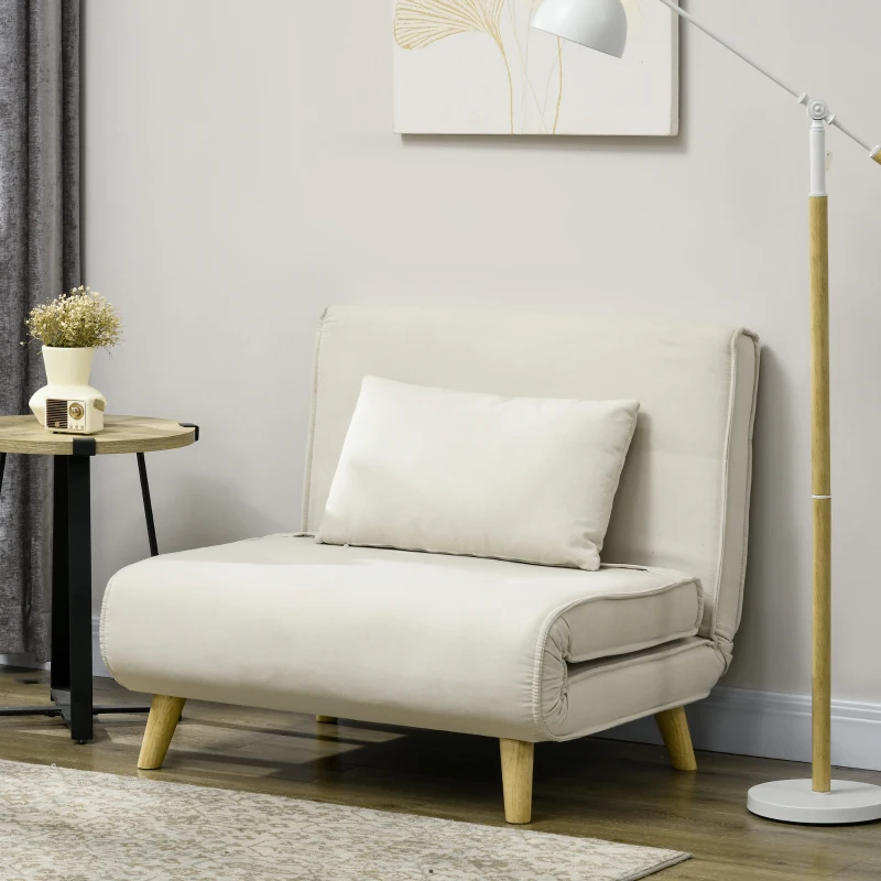 HOMCOM Poltrona 2 em 1 Sofá Cama Individual Dobrável com Encosto Ajustável e Almofada Carga 125 kg 90x78x79 cm Bege