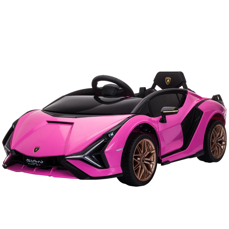 HOMCOM Lamborghini Sian Licensed 12V Kids Electric Ride On Car 2 Motors Toy Car with Remote Control Music Lights MP3 for 3-5 Years Pink
