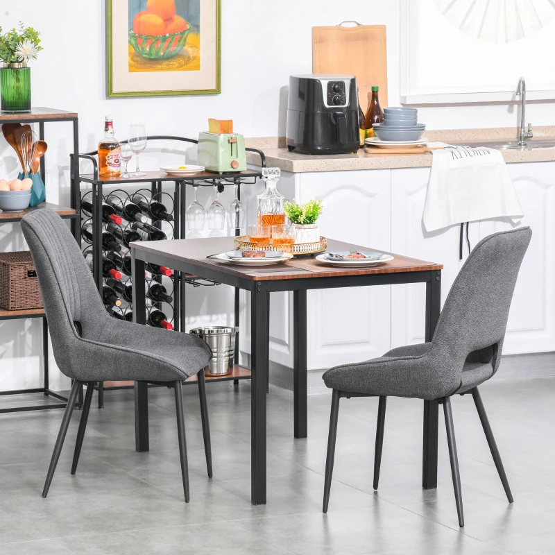 HOMCOM Conjunto de 2 Sillas de Comedor Tapizadas en Lino Transpirable con Asiento y Respaldo Acolchados Patas de Metal 59,5x50,5x92 cm Gris