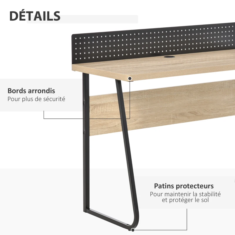 HOMCOM Bureau secrétaire Style Industriel dim. 110L x 48l x 90H cm châssis métal Noir Plateau Support Panneaux Particules chêne Clair