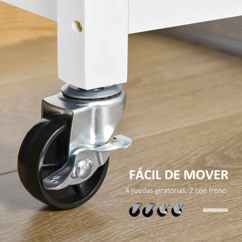 HOMCOM Carrito Auxiliar con Ruedas Carro de Cocina Carro Multiusos con 2 Cajones Puerta Estante Inferior 108x45x89 cm Blanco