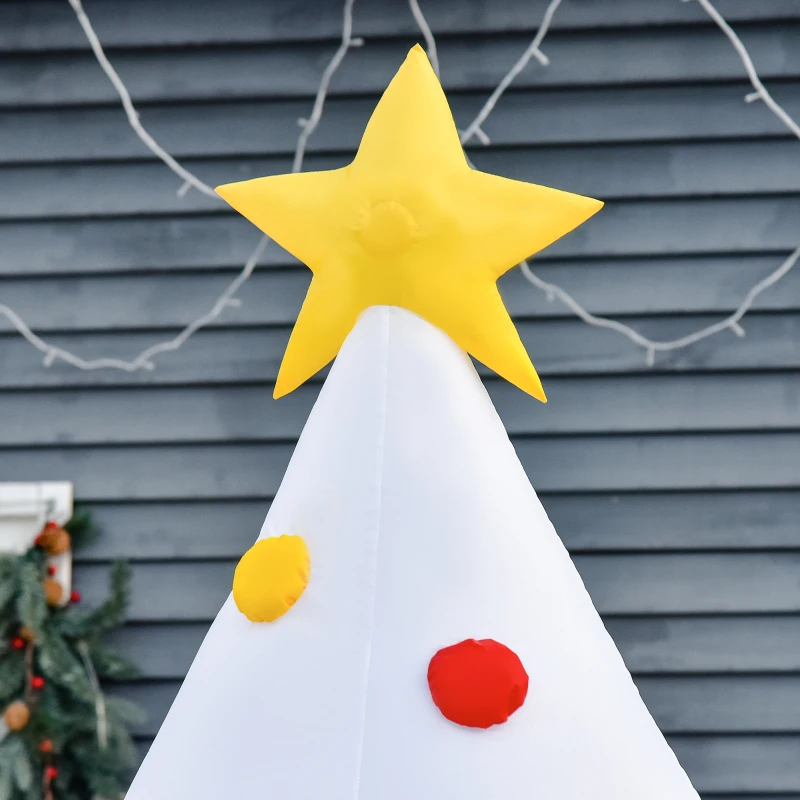 HOMCOM 8FT Inflatable Christmas Tree w/ Star and Multicolour Decorations LED Lighted Indoor Outdoor Home Decor for Garden Lawn Party Prop White