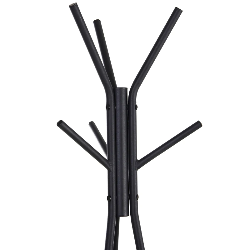 HOMCOM Perchero de Pie Metálico Perchero en Forma de Árbol Dormitorio Oficina para Colgar Ropa Bolsas Sombrero 6 Ganchos con 2 Estantes 32.5x45.5x182cm
