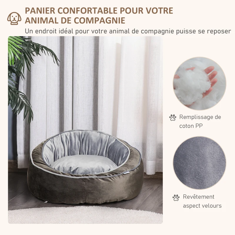 PawHut Panier pour chien chat lit pour animaux de compagnie doux velours hollandais coton PP convient aux petit chien gris