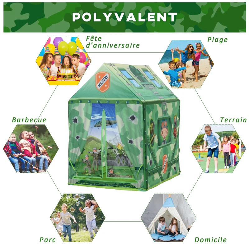 HOMCOM Tente Enfant Tente de Jeu dim. 93L x 69l x 103H cm 2 Portes Polyester Vert