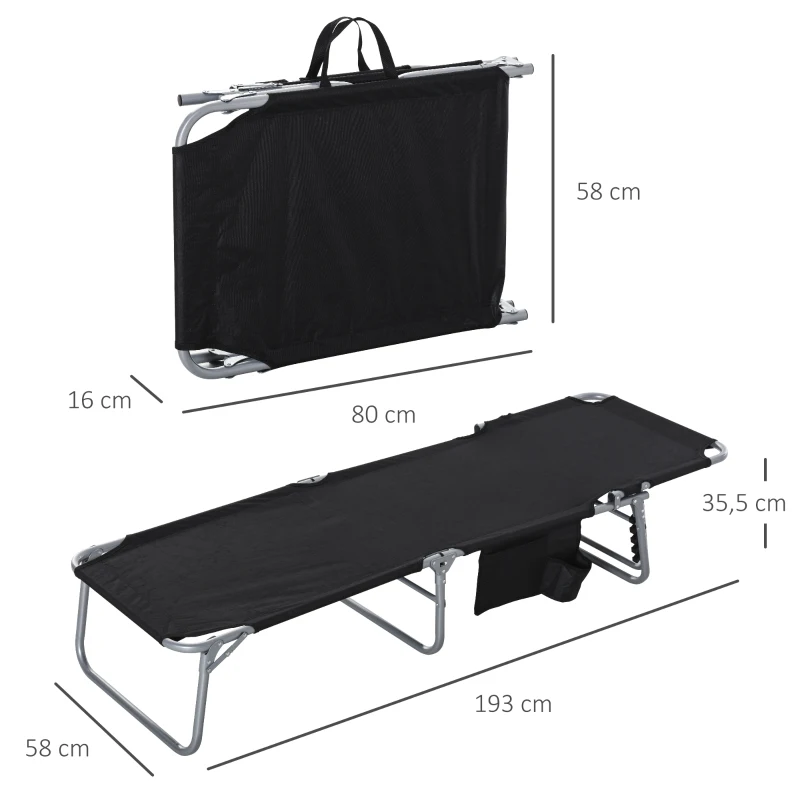 Outsunny Bain de soleil transat pliable dossier réglable multipositions pochette rangement intégrée acier époxy oxford noir