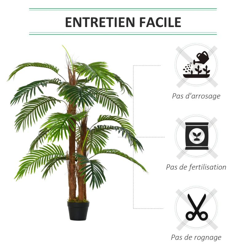 Outsunny Palmier Artificiel Hauteur 1,2 m Arbre Artificiel Tronc Branches Lichen Feuilles Grand réalisme Pot Inclus