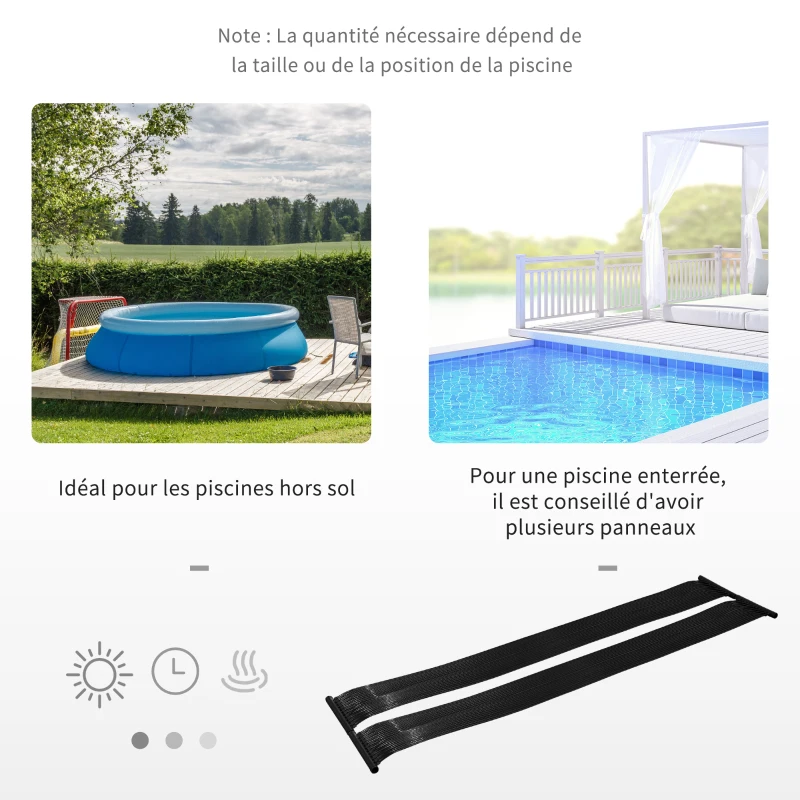Outsunny Réchauffeur Solaire d'eau pour Piscine Hors Sol - Lot de 2 Tapis solaires Chauffants Piscine - Chauffeur écologique Piscine - PE Noir
