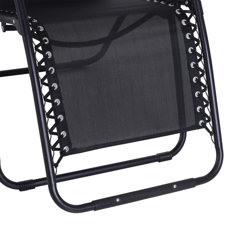 Outsunny Chaise Longue Pliable de Jardin zéro gravité tétière Acier textilène imperméable Noir