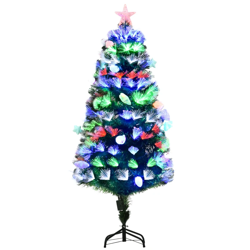 HOMCOM 5FT Pre-Lit Artificial Christmas Tree w/ Fibre Optic Baubles Fitted Star LED Light Holiday Home Xmas Decoration-Green