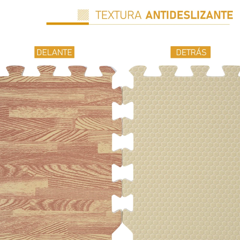 HOMCOM 16 Piezas Alfombra Puzzle de Juegos 60x60x1 cm 6m² Alfombrilla Puzzle Protectora de Goma Espuma EVA Suave para Suelo Hogar Gimnasio Marrón