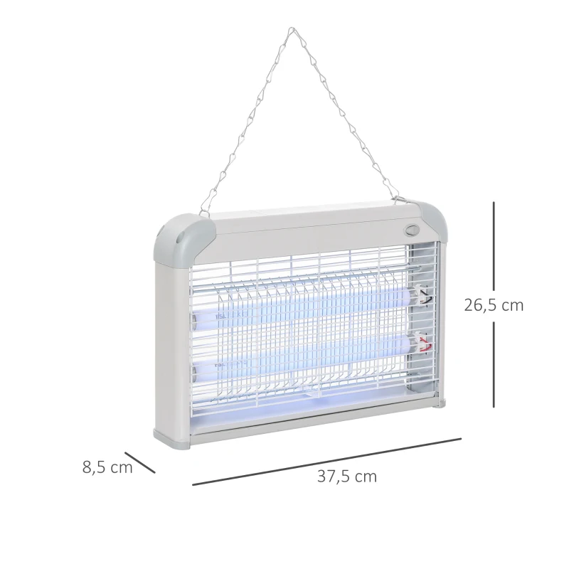 Outsunny Lampe anti-moustique, tueur d'insectes électrique UV 20W, tue-mouche électrique, efficace sur une surface de 60 m², piège à moustique pour intérieur et extérieur, gris