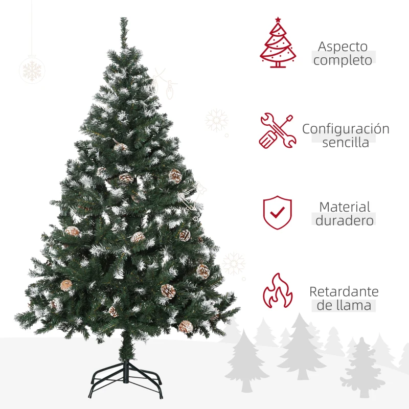 HOMCOM Árbol de Navidad Artificial 150 cm con Nieve con 676 Ramas 41 Piñas Decoración Navideña para Interiores Verde