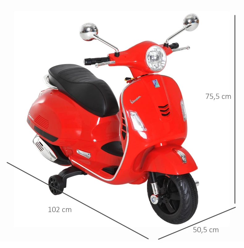 HOMCOM Moto Eléctrica Infantil Coche Triciclo Vespa Scooter Eléctrico a Batería con Luz MP3 USB Bocina para Niños Más de 3 Años Carga 25kg Rojo(m-3)
