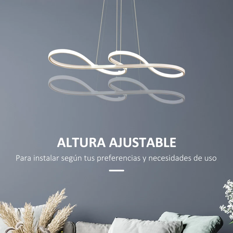 HOMCOM Lámpara Colgante LED Moderna 70W Lámpara de Techo con Altura Ajustable y Luz de 3 Colores 3000-6500K para Comedor Salón Dormitorio 82x32x100 cm Blanco