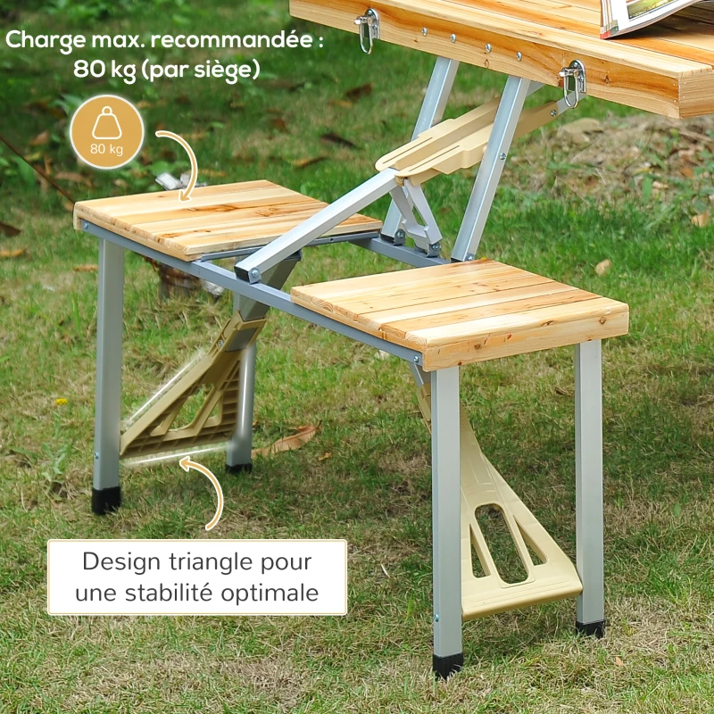 HOMCOM Table de Camping Jardin Pique-Nique Pliante en Bois avec 4 sieges