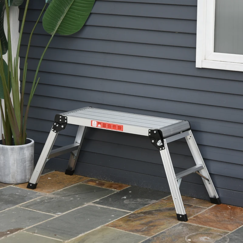HOMCOM Folding Step Up Hop Up Fold Bench Stool Work Platform 2 Step Ladder Aluminum with Secure Locking 109Lx40Wx50Hcm 150kg